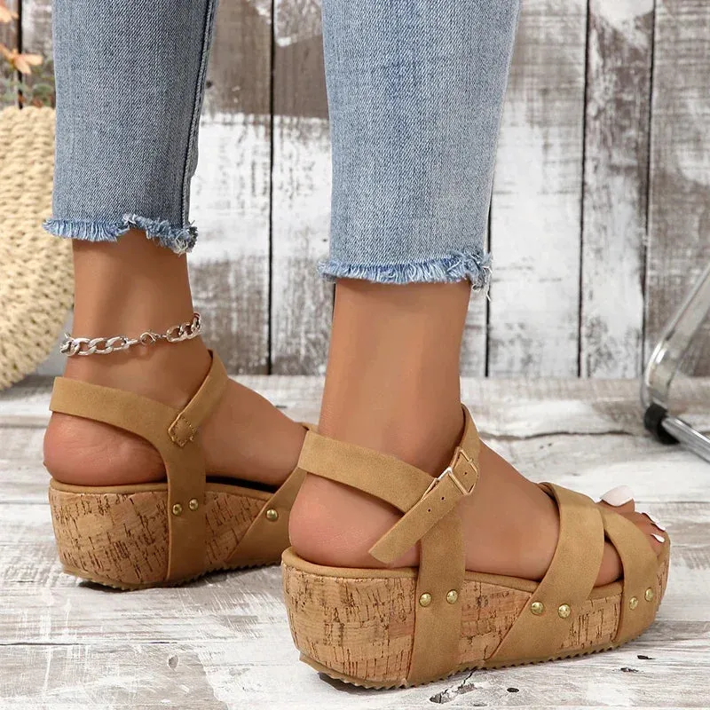 Karen™ | Comfortable Buckle Wedge Sandals