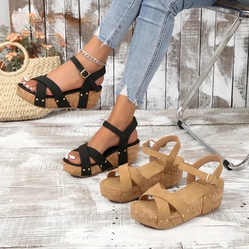 Karen™ | Comfortable Buckle Wedge Sandals