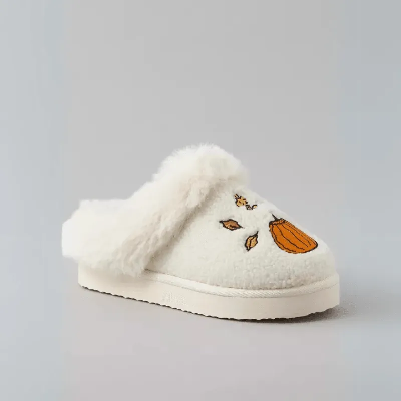Snoopy Embroidered Slippers – Pumpkin Fall Indoor Comfort