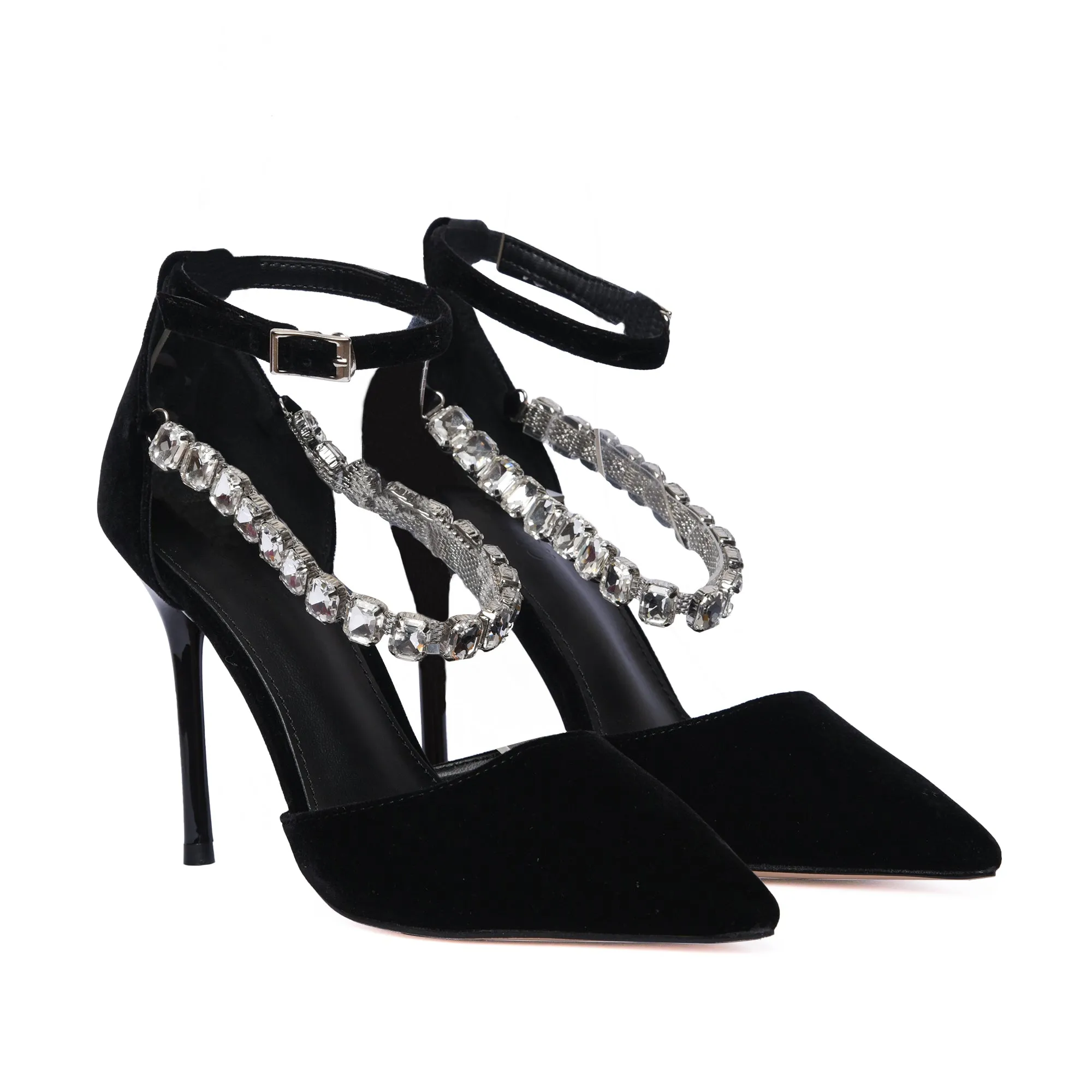 Sophisticated Black Velvet Ankle Strap Heels | 461K-C
