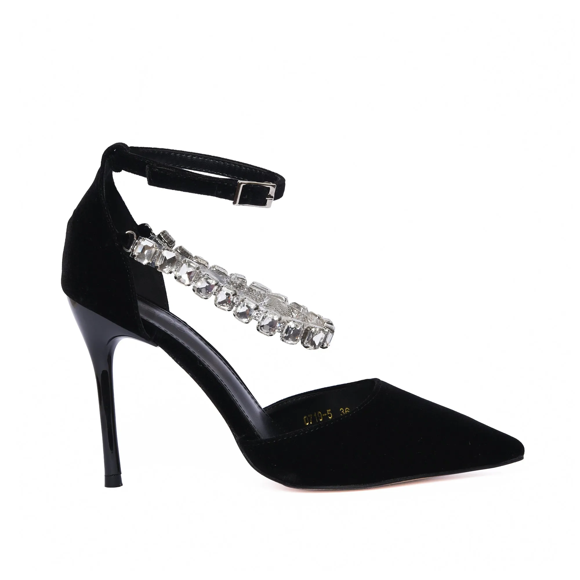 Sophisticated Black Velvet Ankle Strap Heels | 461K-C