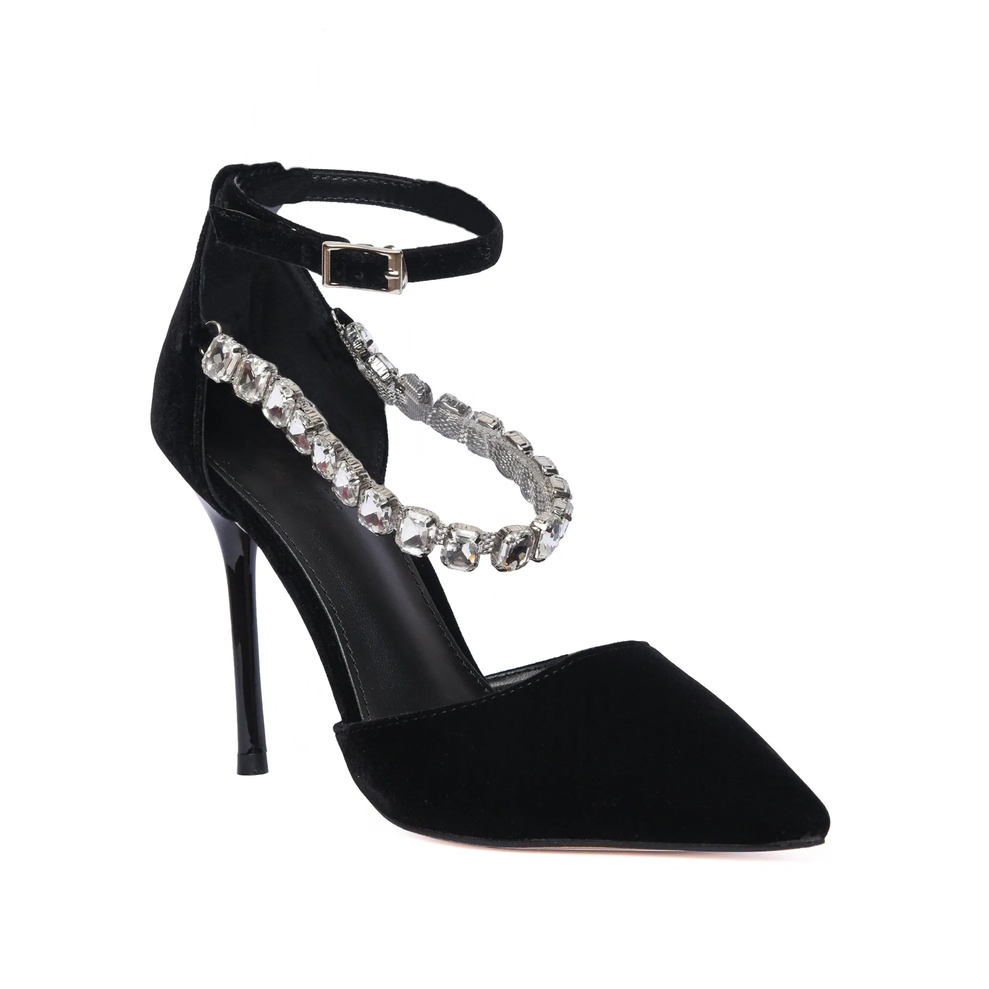 Sophisticated Black Velvet Ankle Strap Heels | 461K-C